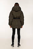 Куртка жіноча двостороння пуховик з капюшоном кімоно пояс 44-50 хакі, фото 3