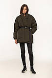 Куртка жіноча двостороння пуховик з капюшоном кімоно пояс 44-50 хакі, фото 4