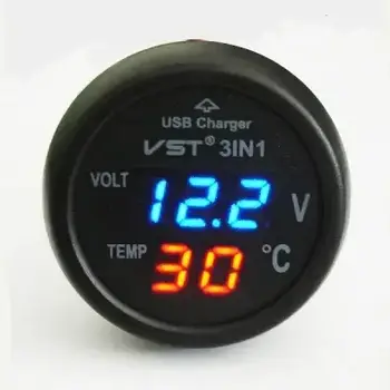 Автомобільний термометр-вольтметр із USB портом VST 706-5