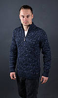 Мужской теплый свитер с воротником на молнии большого размера темно-синий Турция 7075 Б
