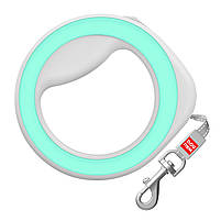 Повідець-рулетка кругла салатова для собак від 10 до 40 кг, стрічка зі світловідбиваючою ниткою 2.9 м WAUDOG XS-M, фото 2