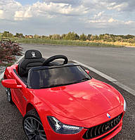 Детский электромобиль Maserati Ghibli, мягкие EVA колёса, кожаный салон, синий, дитячий електромобіль Червоний