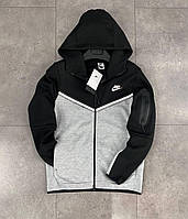 Брендовая мужская кофта / качественная кофта Nike Tech Fleece в черно-сером цвете на каждый день