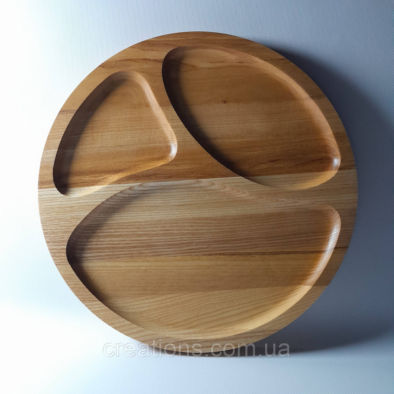 Менажниця дерев'яна дошка для подачі страв кругла на 3 секції двостороння з ясеня