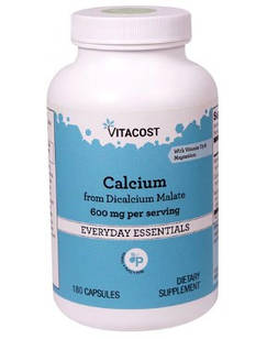 Vitacost Calcium from Dicalcium Malate 600 mg, кальцій, магній, вітамін D3, 180 капсул на 60 днів. До 05/2026