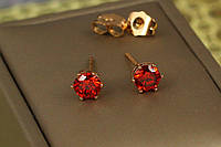 Серьги гвоздики Xuping Jewelry красный фианит на шесть креплений 6 мм золотистые