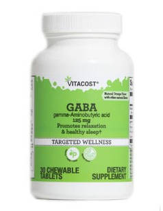 Vitacost GABA (ГАМК) 125 мг, гліцин, тирозин, таурин, магній 30 жувальних таблеток, апельсиновий смак