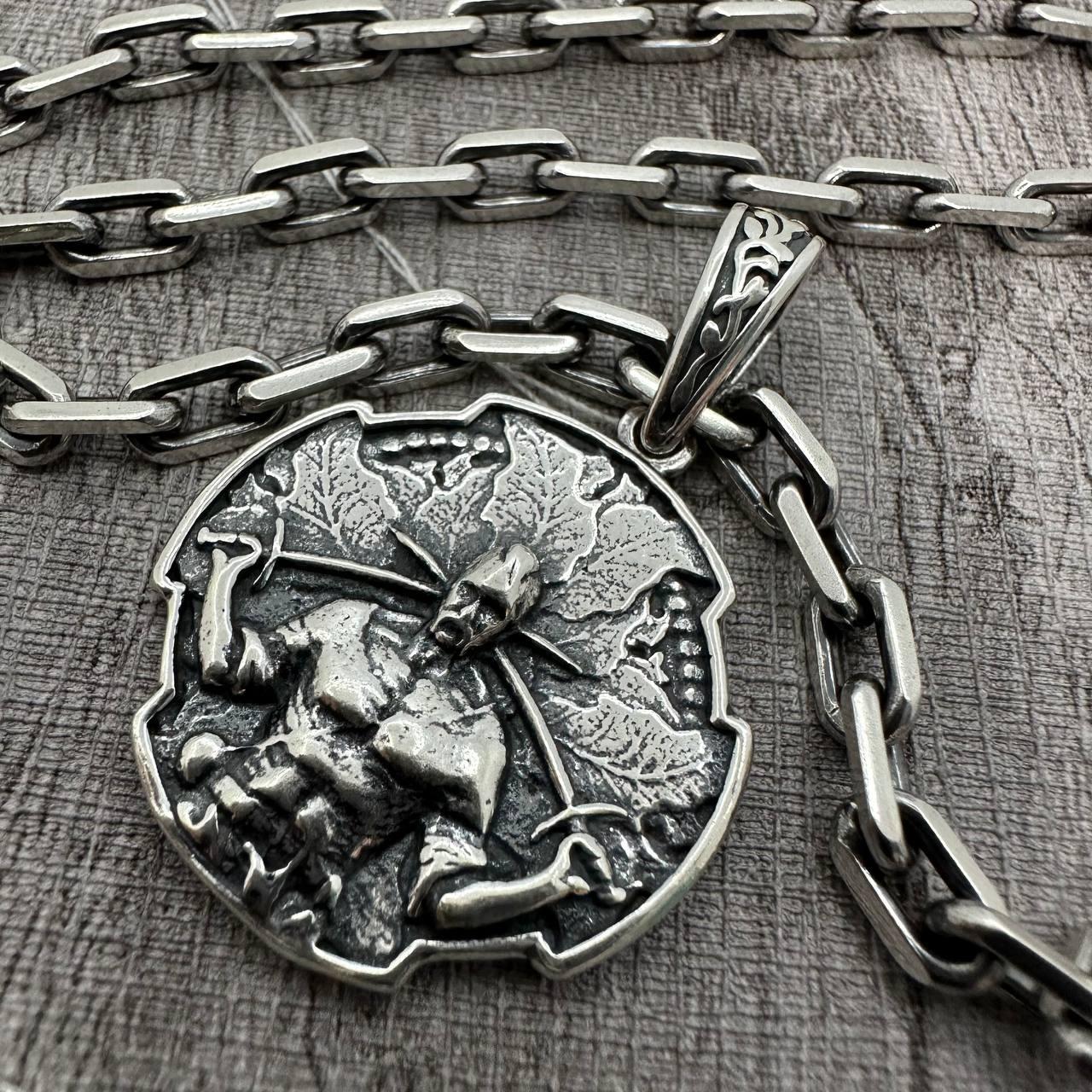 Срібна підвіска козак із шаблями та якірний ланцюжок 30 г комплект 925 проба