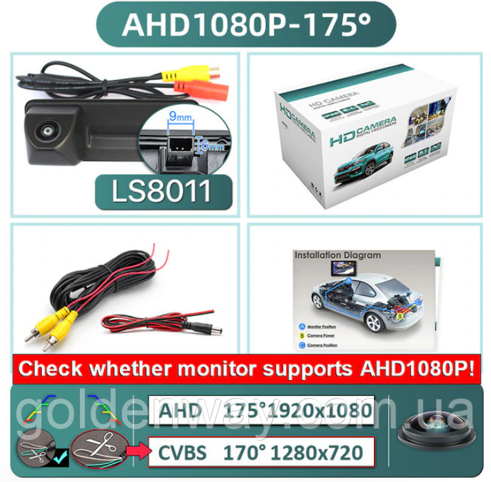 Штатна задня камера в ручку багажника GreenYi LS8011 AHD 1080P Skoda Octavia A5 A7 Superb Rapid Yeti Fabia 2 Roomster Audi