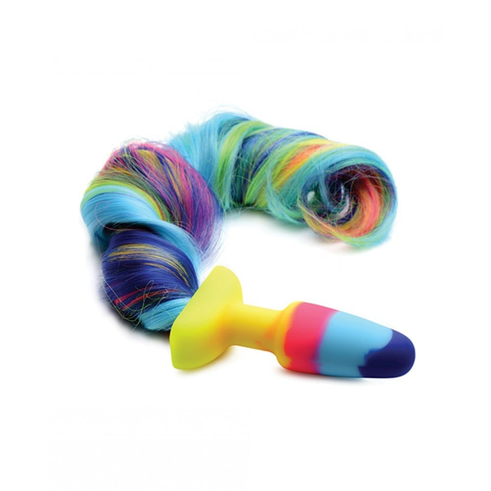 Анальна райдужна пробка Rainbow Unicorn Anal Plug With Tail з хвостом