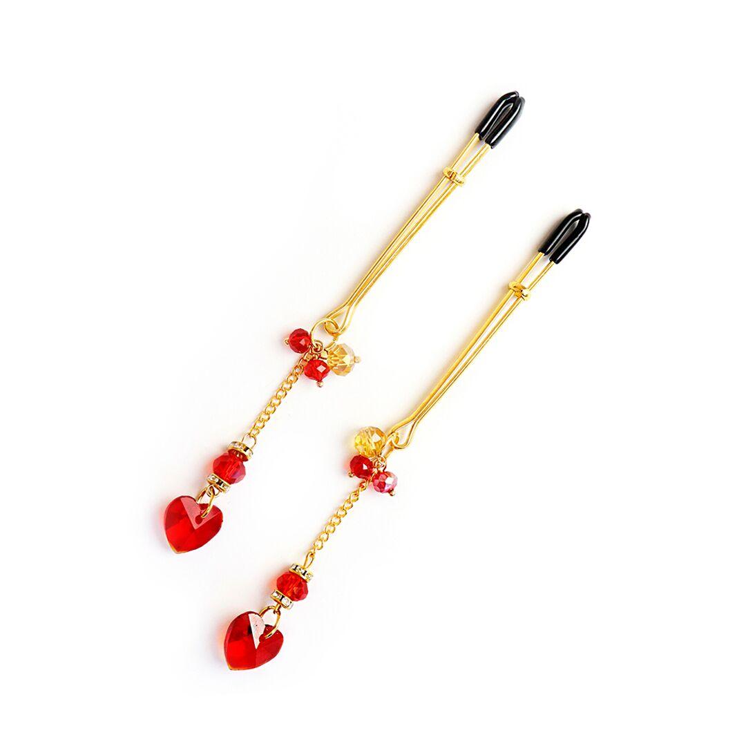Затискачі для сосків Art of Sex — Crystal Heart Red, золото, фото 1