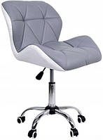 Крісло, стілець офісний комп'ютерний Bonro B-531 для офісу, дому. Шкіряне зручне сіро біле на коліщатках