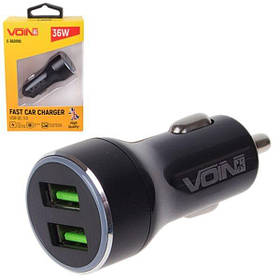 Автомобільний зарядний пристрій VOIN 36 W, 2 USB QC 3.0, 12/24 V (3.6-6.5V/3A, 6.5-9V/2A, 9V-12V/1.5)