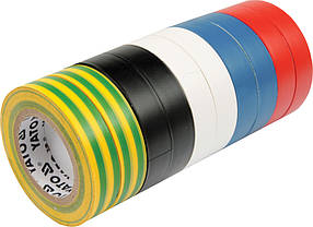 Стрічка ізоляційна різнобарвними 19 мм х 20 м, 5 кольорів, пак. 10 рул., YT-8173 YATO
