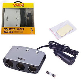 Розгалужувач прикурювача VOIN 3 виходи + 1 USB 2400 mA 12/24V SC-3005 дріт (SC-3005)