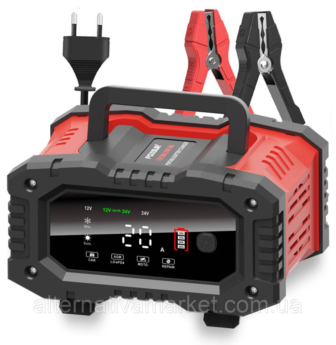 Зарядний пристрій 20А, Foxsur FPT-200 (12V 20A / 24V 10A) для легкових та вантажних авто, фото 1