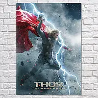 Плакат "Тор: Тёмный мир, с молотом в прыжке, Thor: Dark World", 60×43см