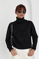 Женский вязаный свитер с рукавами-регланами - черный цвет, S (есть размеры)