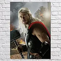 Картина на холсте "Тор, Тёмный мир, Бог Грома с Мьёльниром, Thor, Dark World", 60×43см