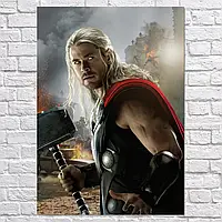 Картина на холсте "Тор, Тёмный мир, Бог Грома с Мьёльниром, Thor, Dark World", 42×30см