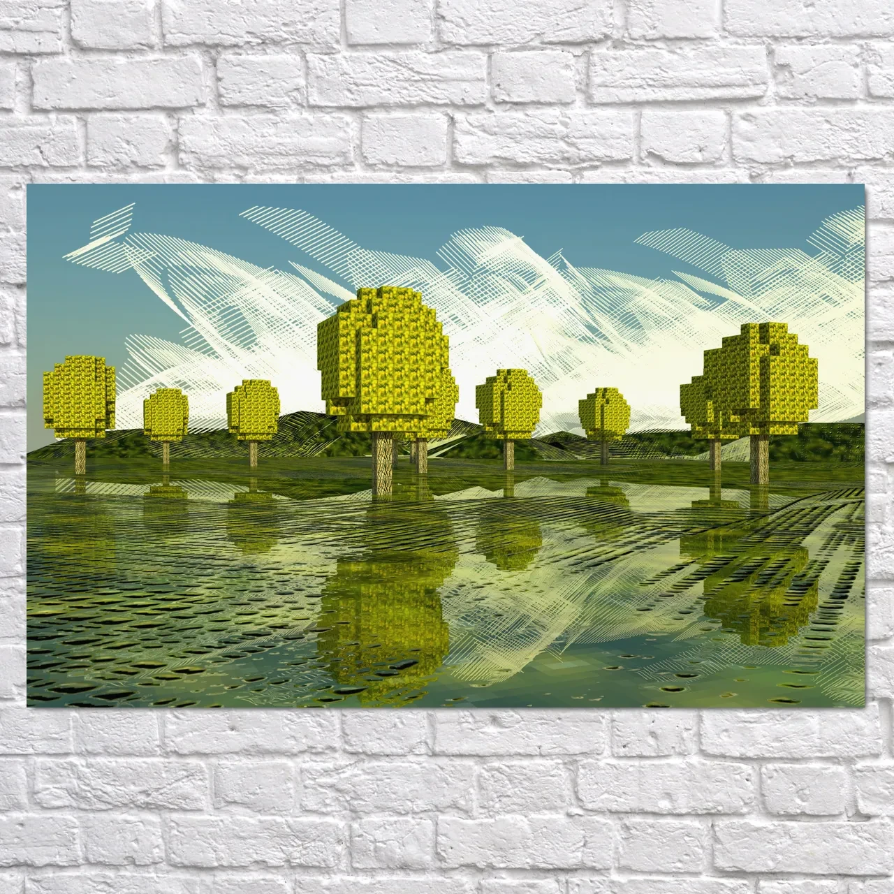 Плакат "Майнкрафт, дерева у воді, Minecraft", 38×60см