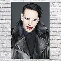Картина на холсте "Мэрилин Мэнсон в кожаной куртке, Marilyn Manson", 42×29см