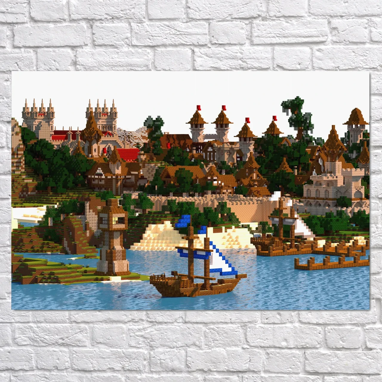 Плакат "Майнкрафт, замок у моря, Minecraft", 40×60см