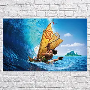 Плакат "Мауї серфіт на човні, Moana", 38×60см
