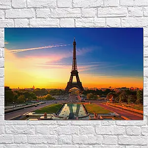 Плакат "Єлисейські поля і Ейфелева вежа на заході сонця, Париж, Paris, France", 40×60см