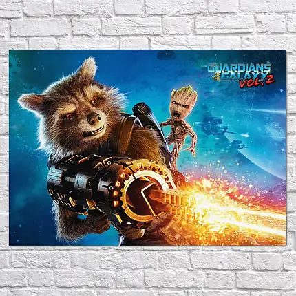 Плакат "Вартові Галактики, Єнот Ракета та Грут, Guardians of the Galaxy 2 (2017)", 43×60см, фото 2