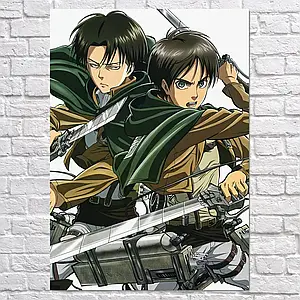 Плакат "Атака на титанів, Леві та Ерен, Attack on Titans", 60×43см