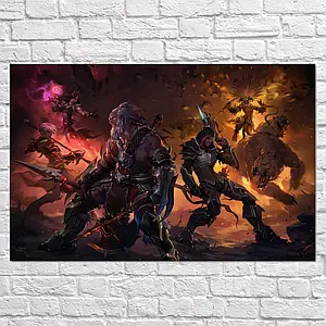 Плакат "Дьябло 3, варвар і мисливець на демонів, Diablo 3, barbarian and demon hunter", 39×60см