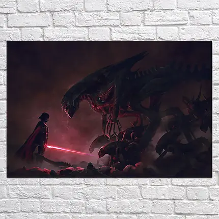 Плакат "Дарт Вейдер проти ксеноморфів, Чужі, Зоряні Війни, Star Wars vs Aliens", 40×60см, фото 2