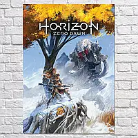 Плакат "Элой с луком и огромный робот, Horizon Zero Dawn", 60×43см