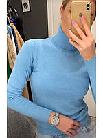 Гольф женский свитер водолазка с люрексом отворотом кашемир черный 44-50 (M-XL) . Голубой