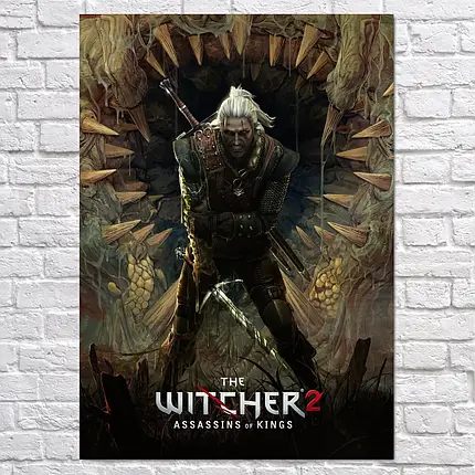 Плакат "Відьмак, Геральт на тлі розкритої пащі, Witcher", 60×43см, фото 2