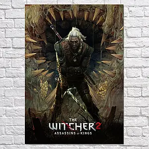 Плакат "Відьмак Геральт на тлі розкритої пащі, Witcher 2", 60×43см