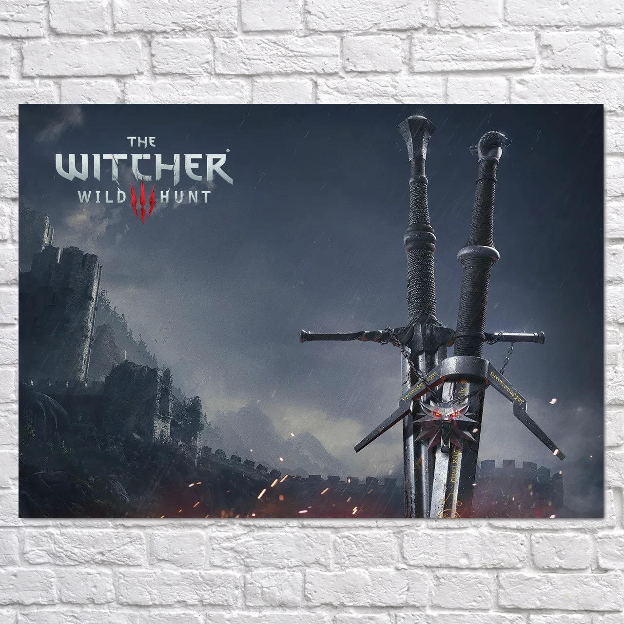 Плакат "Відьмак, меч на фоні замку, Witcher", 43×60см