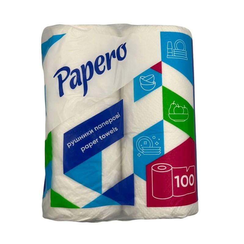 Рушники паперові рулонні Papero білі, 2 сл 12,5 м, 100 л, 21,5х12,5 см, 2 рул/пач.