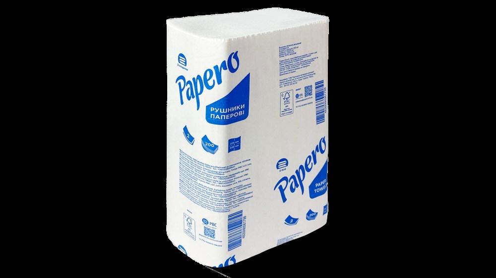 Рушники паперові Papero, білі, Z-склад., 2 шари, 22х22,5 см, 160 аркушів, 1 пач.
