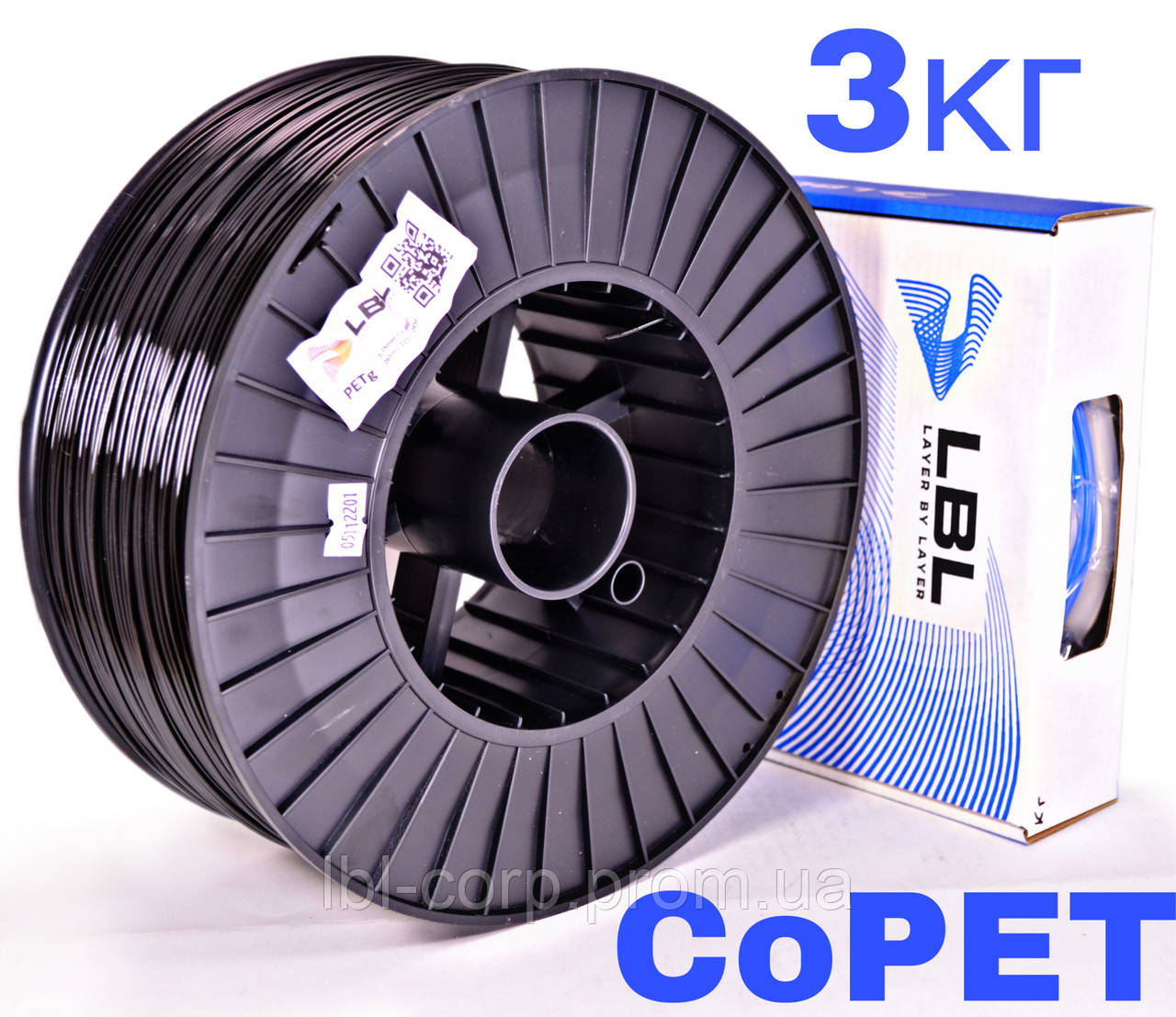 CoPET пластик для 3D принтера 3.0 кг / 960 м / 1.75 мм / Чорний