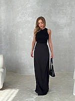 Женская длинная, атласная юбка, 42-46, 46-48, черный, синий, молоко, шоколад, красный, королевский атлас. 42/46, Черный