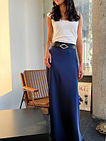 Женская длинная, атласная юбка, 42-46, 46-48, черный, синий, молоко, шоколад, красный, королевский атлас. 42/46, Синий