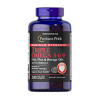 Комплексная омега Puritan's Pride Maximum Strength Triple Omega 3-6-9 Fish Flax Borage Oils 240 softgels