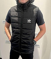 Мужской тёплый стёганый жилет Адидас со съемным капюшоном 4 цвета размеры S-XL
