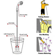 Портативний душ з насосом на акумуляторі, Портативний душ електричний, Портативний душ для дачі, Портативний душ для дачі, фото 2