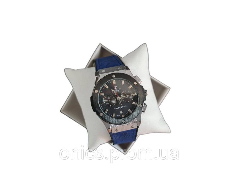 Наручний чоловічий годинник Hublot blue хорошее качество - фото 2 - id-p1946463911