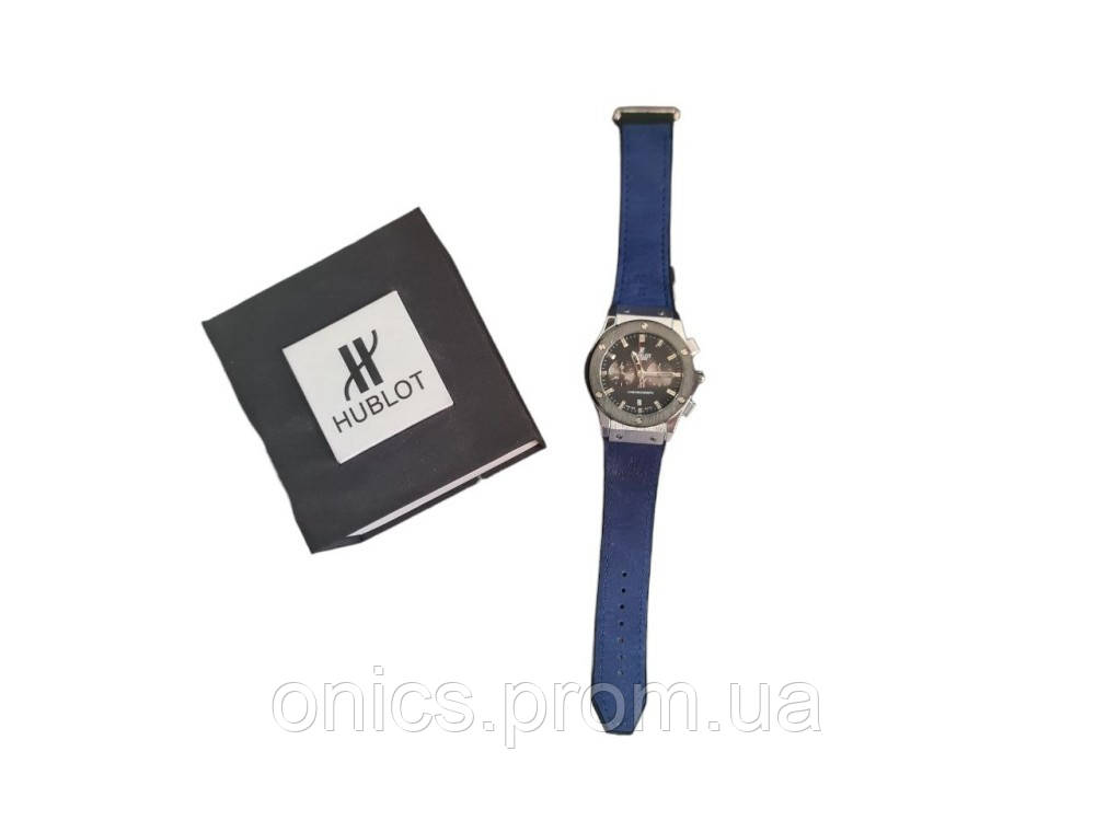Наручний чоловічий годинник Hublot blue хорошее качество - фото 4 - id-p1946463911