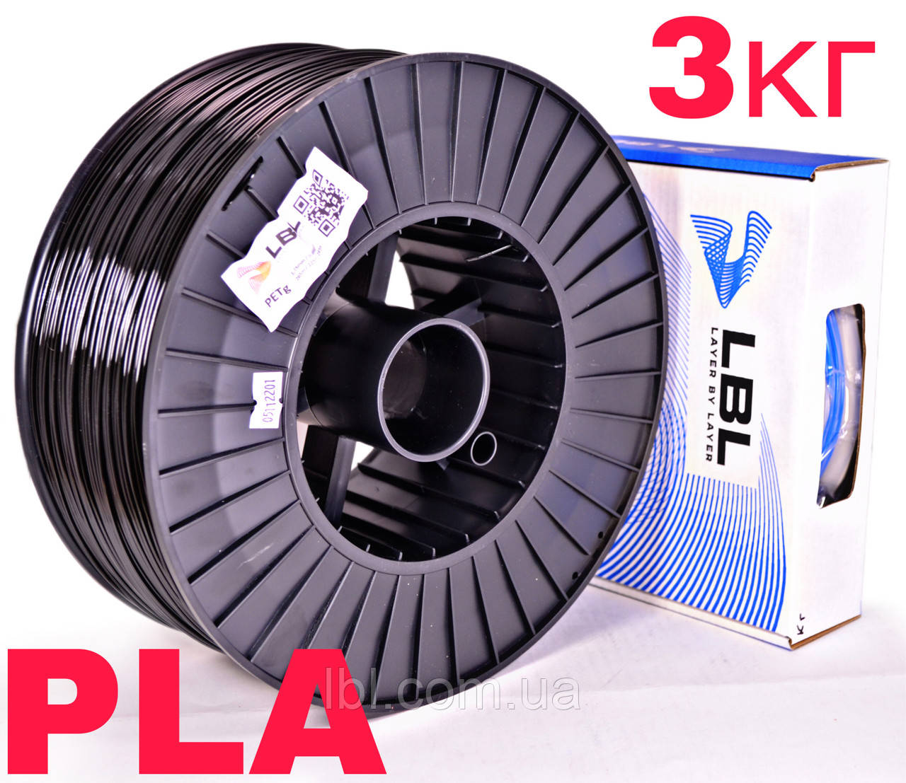 PLA пластик для 3D принтера 3.0 кг / 960 м / 1.75 мм / Черный - фото 1 - id-p1946498585