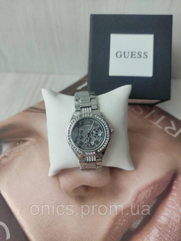 Женские наручные часы Guess silver&black&стразы хорошее качество - фото 1 - id-p1946460311